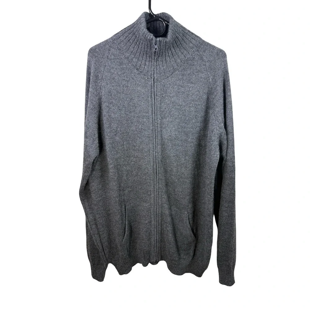 Baby Alpaca Cusco Peru Full Zip Sweater‎ Gray Soft Knit Men's Large